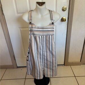 Med Entro Cream, Navy, Gray, Brown striped adjustable strap shortalls.  In EUC!